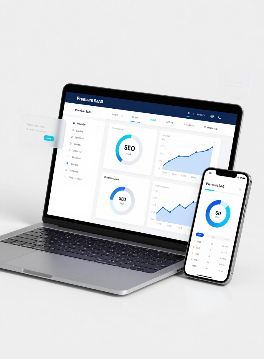 Website analytics dashboard displayed on a laptop and phone