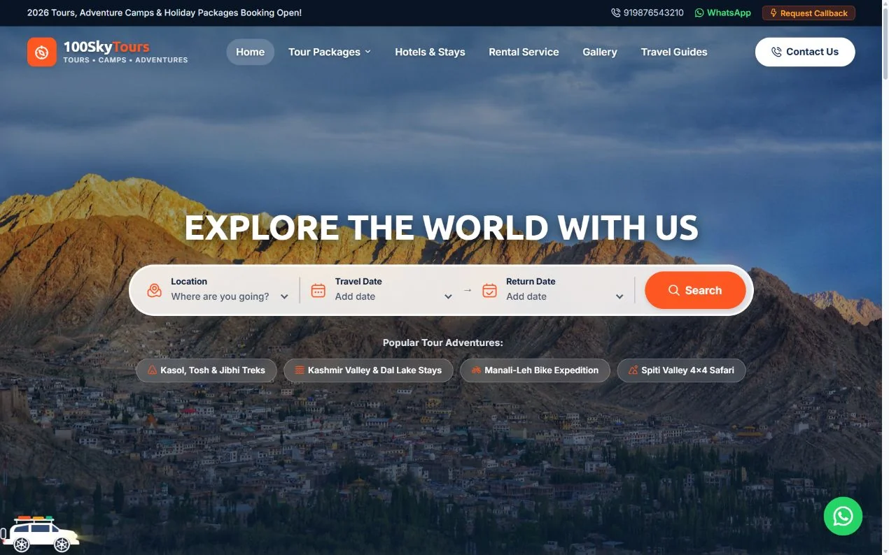 100Sky Tours website preview
