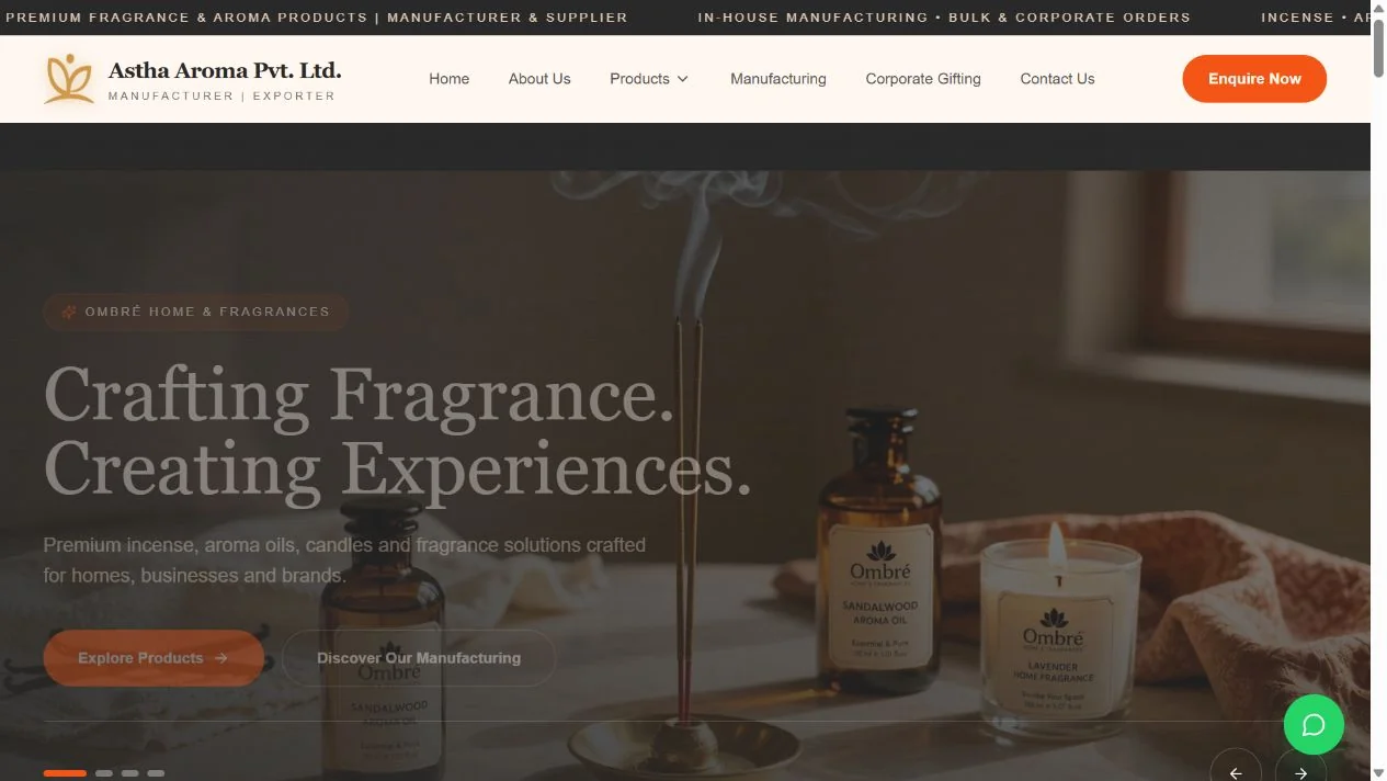 Astha Aroma website preview
